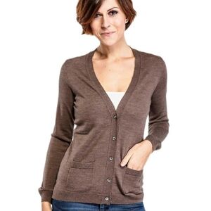Vintage Old Navy Tan/Mocha Brown Lightweight Cardigan Front Pockets S Petite